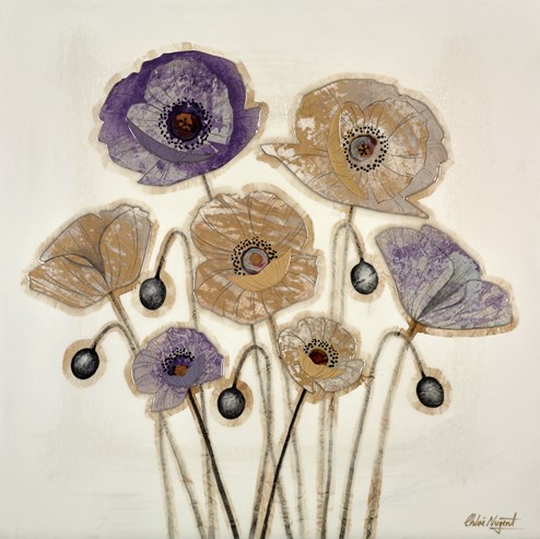 Mixed Poppies II by Chloe Nugent - Original Mixed Media on Board